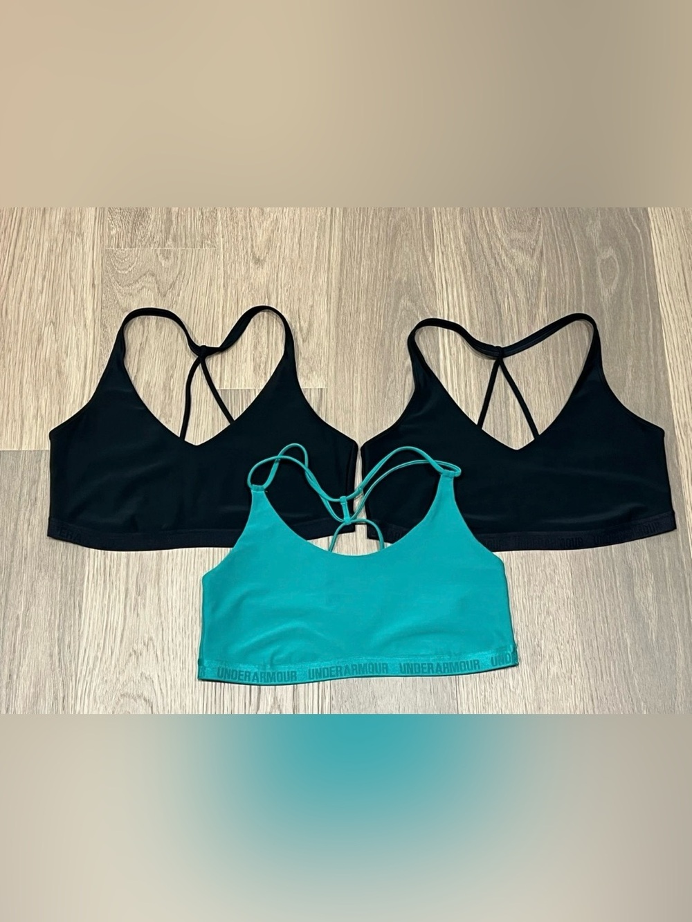 XL Womens UNDER ARMOUR Strappy Yoga Sports Bra Lot 3 Bras Set Fitness Gym Black